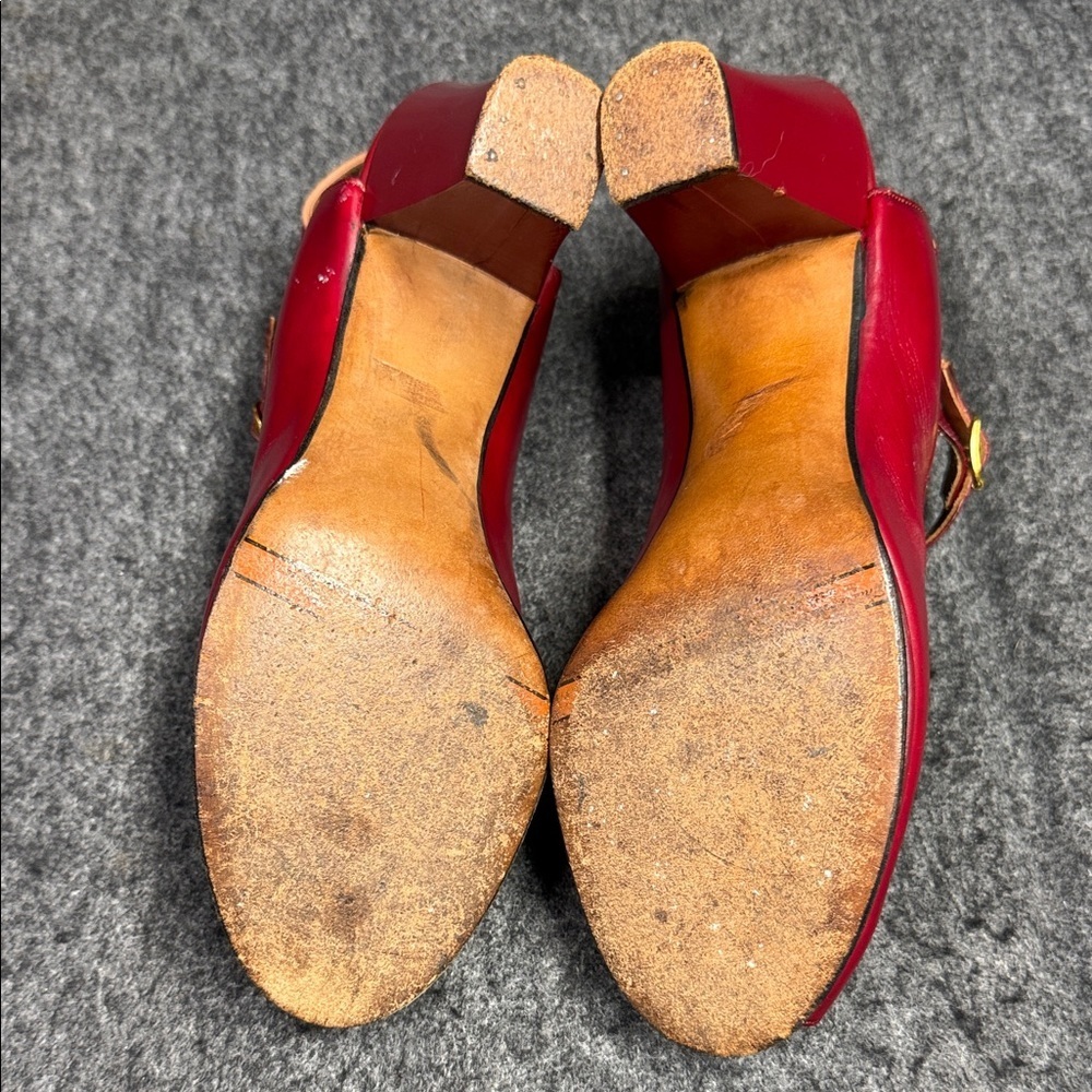 Vintage 1940’s Elegant Red Peep-Toe Heels by The Red Cross Shoe Corp - Picture 10 of 16